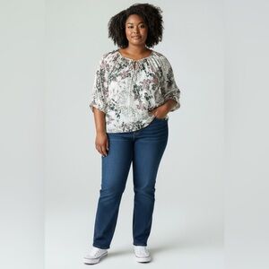 Karen Kane Peasant Floral Blouse - White and Green